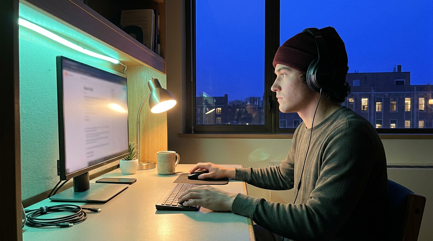 9pm deep work, headphones on, world off