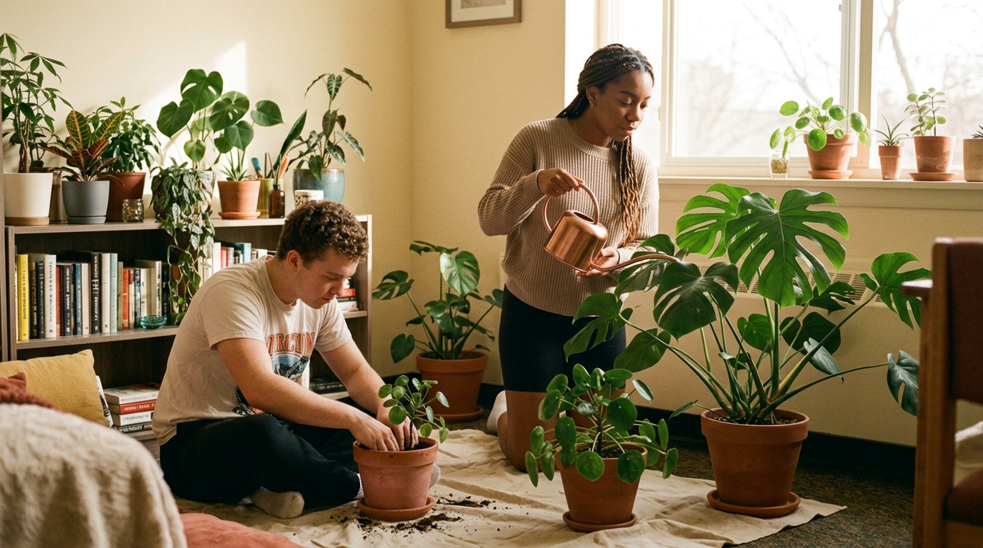 2pm plant watering round in the plant jungle