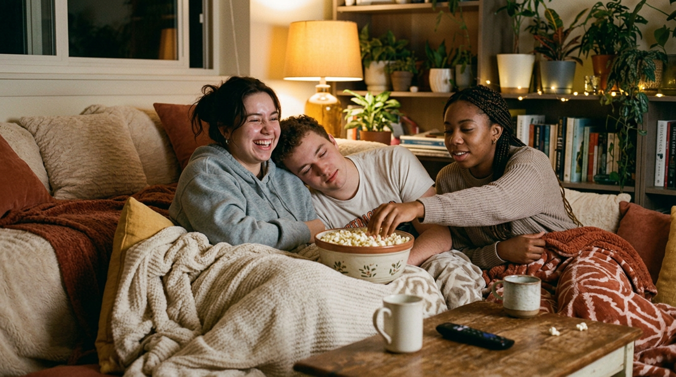 8pm movie night under seventeen blankets