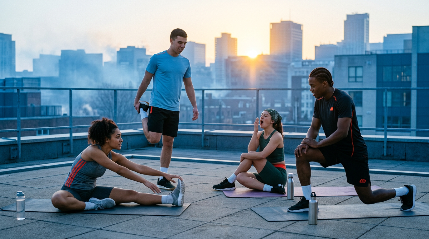 6am on the rooftop track, city still asleep
