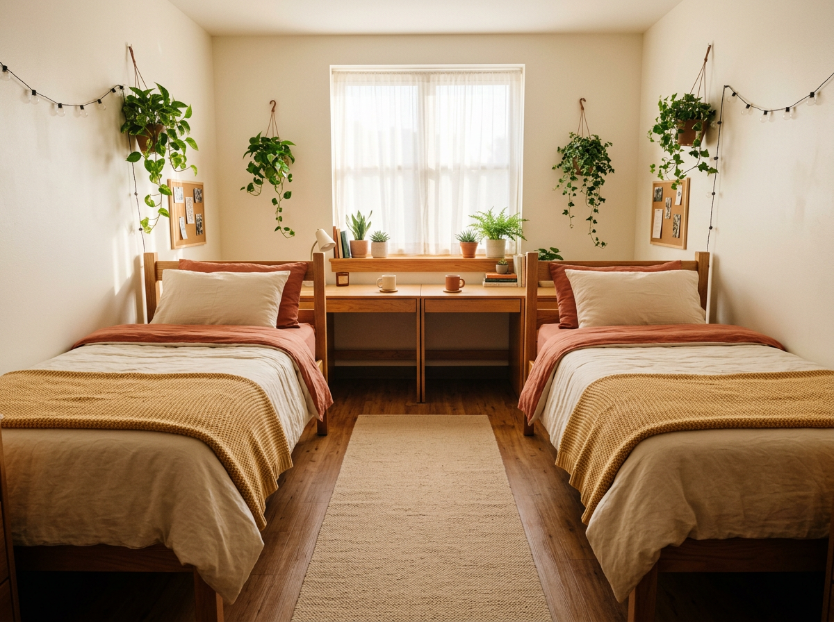 Double room at Nest — two beds and a shared reading lamp